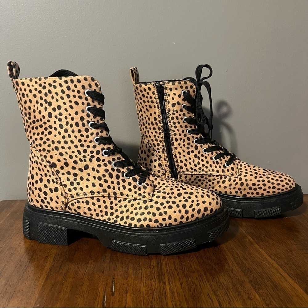 OLIVIA MILLER leopard print combat boots. New condition. Women’s size 8